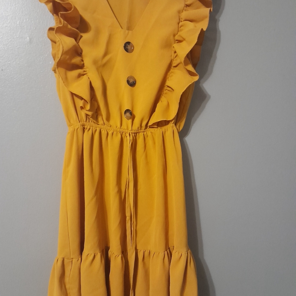 Yellow High-Low Ruffled Sundress with Flutter Sleeves